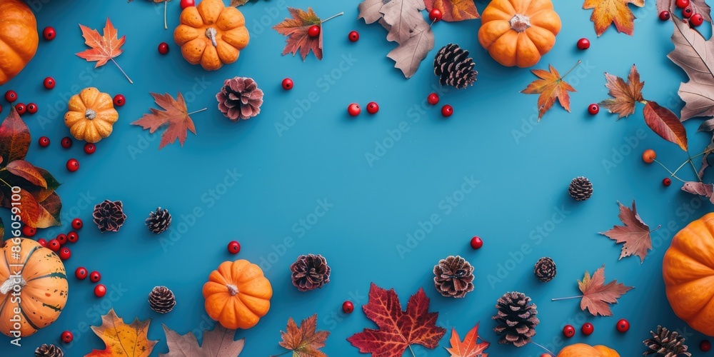 Thanksgiving Style. Happy Thanksgiving Greeting Card in Minimalism Style on Blue Modern Background Thanksgiving Style. Happy Thanksgiving Greeting Card in Minimalism Style on Blue Modern Background