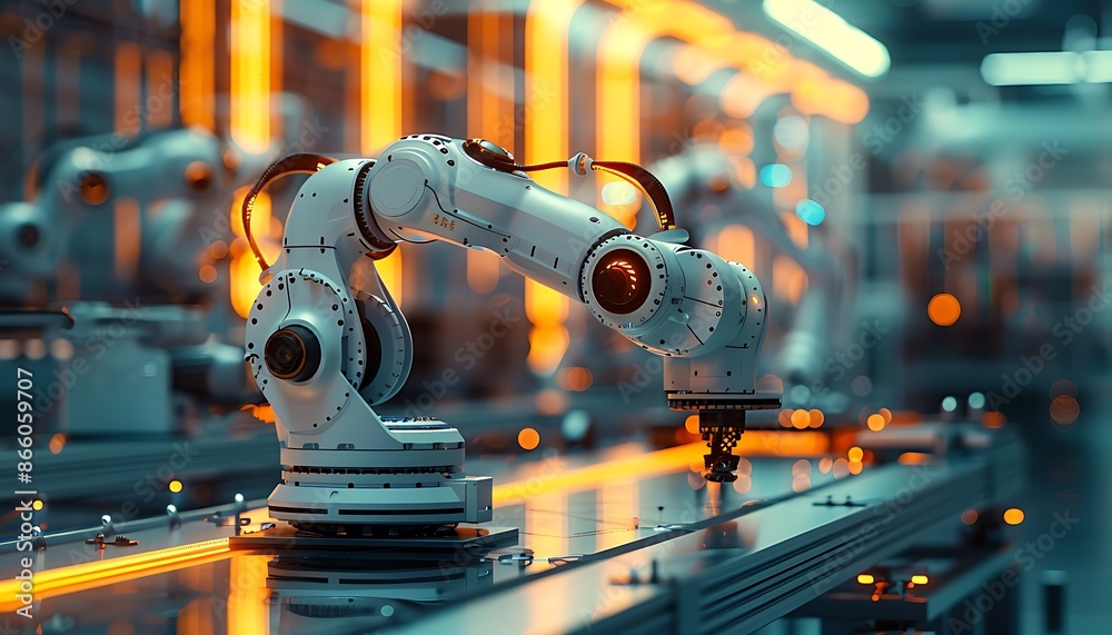 3d rendering robotic arms working on a factory conveyor belt. 3d rendering robotic arms working on a factory conveyor belt.