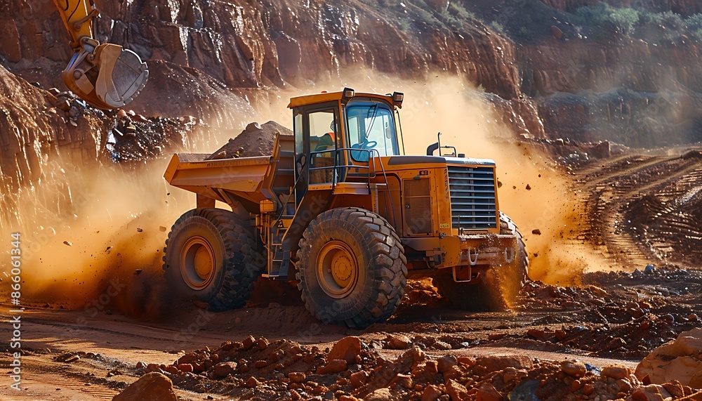 Dump truck in the open pit of an iron ore quarry. Dump truck in the open pit of an iron ore quarry.