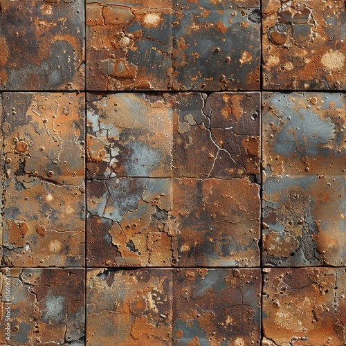 Detailed view of rusty metal with a seamless, minimal pattern, highlighting the intricate rust textures and natural color variations. Ideal for creative and rustic projects. © MakoPoko
