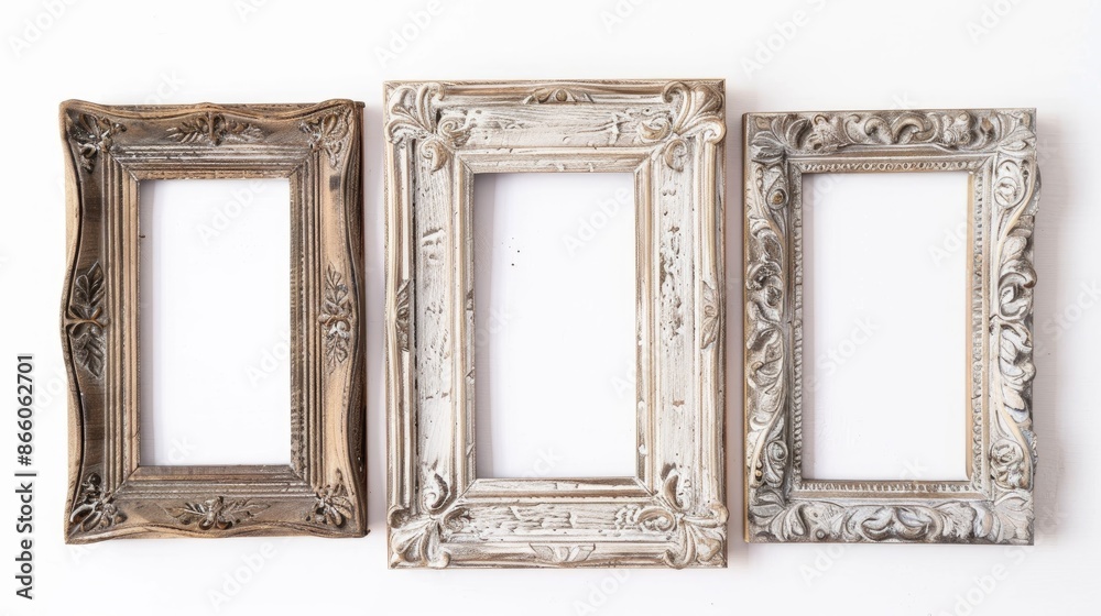 Old wooden picture frame on white backdrop with clipping paths Old wooden picture frame on white backdrop with clipping paths