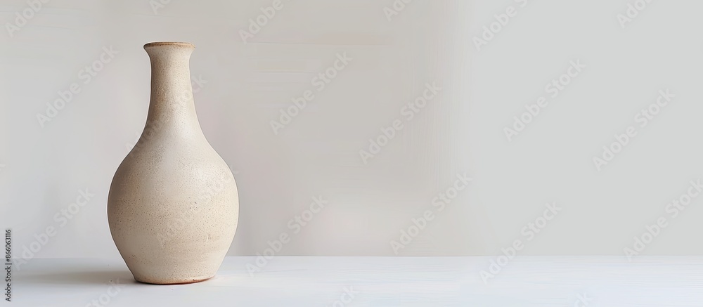 Close-up shot of an empty ceramic vase in a modern style. A beige vase with a narrow neck is isolated on a white background. Home decor element. Top view. with copy space image Close-up shot of an empty ceramic vase in a modern style. A beige vase with a narrow neck is isolated on a white background. Home decor element. Top view. with copy space image