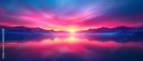 Bright and colorful sunrise over a serene landscape, symbolizing hope and new beginnings, positivity wallpaper photo