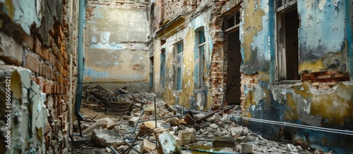 Walls of buildings in ruins...