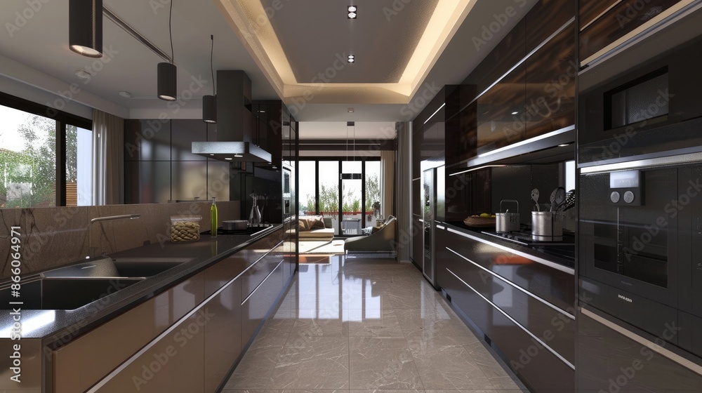 Obraz premium Modern kitchen interior with Home decoration. Luxury stylish Generative AI