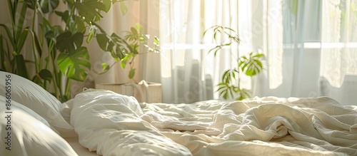 natural fabric bedding on t...