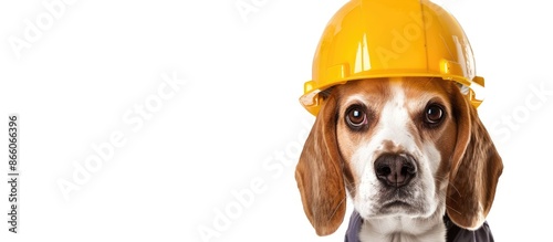A beagle dog in a construct...