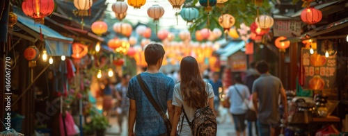young couple Explore the markets during Chinese festivals © Nuntapuk
