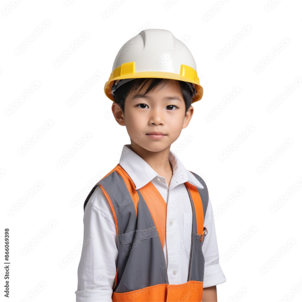 Portrait of an Asian little worker kid posing on Isolated transparent background png. generated with AI Portrait of an Asian little worker kid posing on Isolated transparent background png. generated with AI