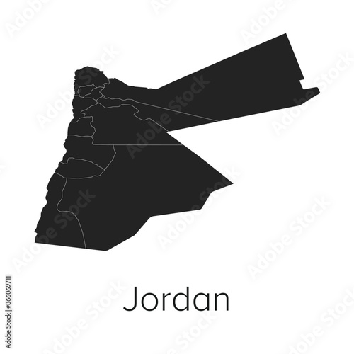 Jordan Map Vector Illustration - Silhouette, Outline, Jordan Travel and Tourism Map