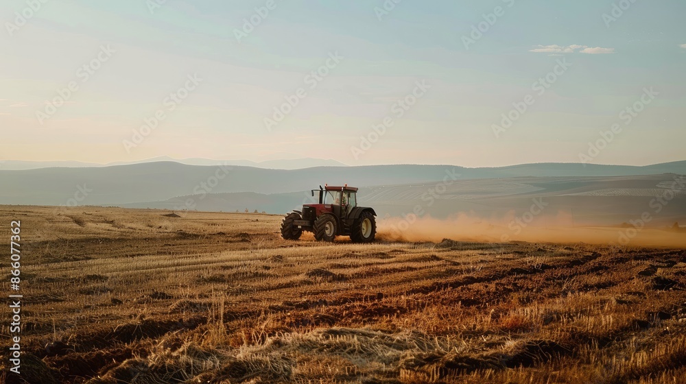 Fototapeta premium Agriculture tractor working in field Generative AI