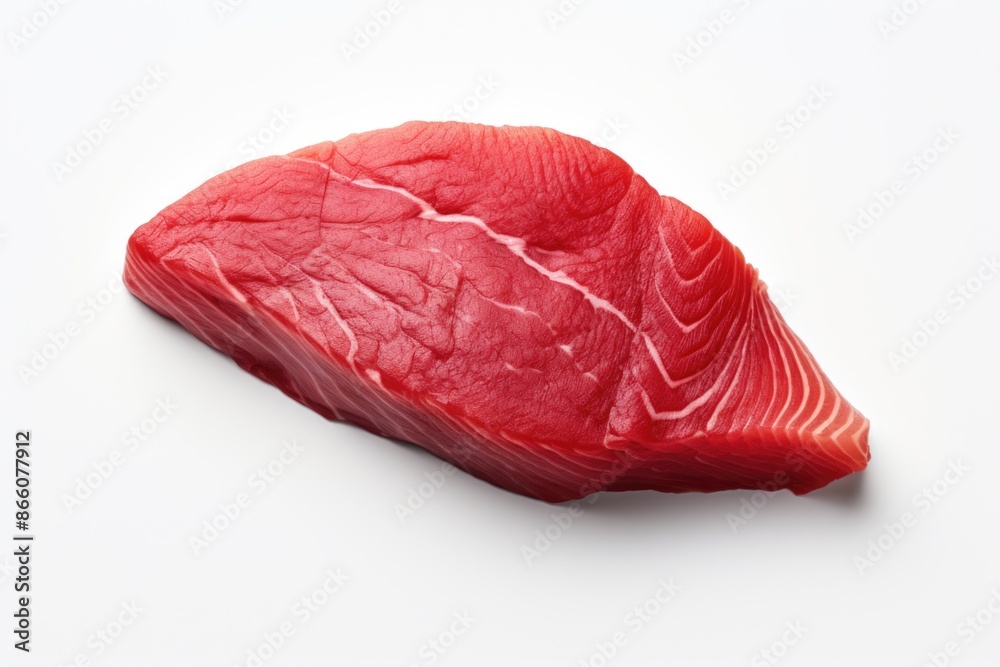 Vibrant Fresh Tuna Steak: High-Quality Realistic Image of Deep Red Tuna with Detailed Texture on White Background Vibrant Fresh Tuna Steak: High-Quality Realistic Image of Deep Red Tuna with Detailed Texture on White Background