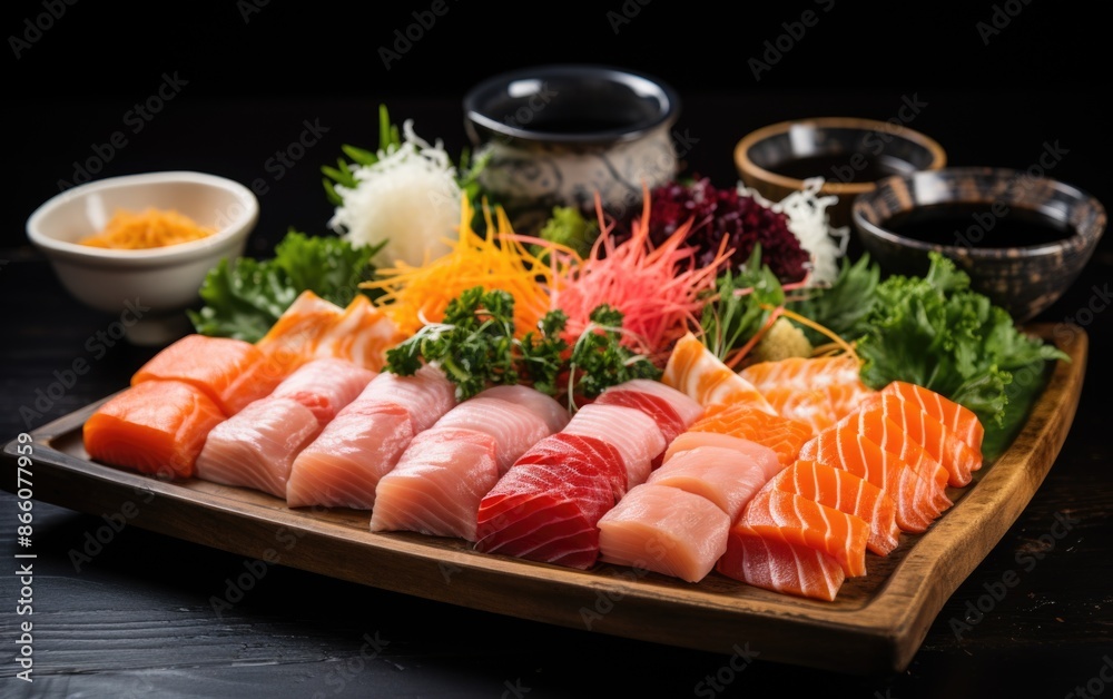 Fresh and Colorful Sashimi Selection on White Background - Vibrant Culinary Photography Fresh and Colorful Sashimi Selection on White Background - Vibrant Culinary Photography