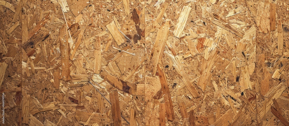 OSB wooden background with a cork board on it, featuring a wood texture surface and copy space image. OSB wooden background with a cork board on it, featuring a wood texture surface and copy space image.
