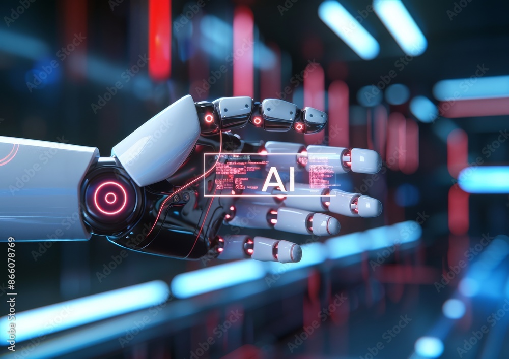 A digital human arm depicted in a futuristic style resembling AI technology
