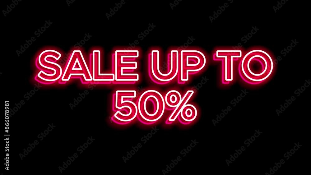 Neon lights on a black background. Radiance of light with text SALE UP TO 50% Neon lights on a black background. Radiance of light with text SALE UP TO 50%