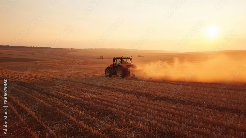Fototapeta premium Agriculture tractor working in field Generative AI