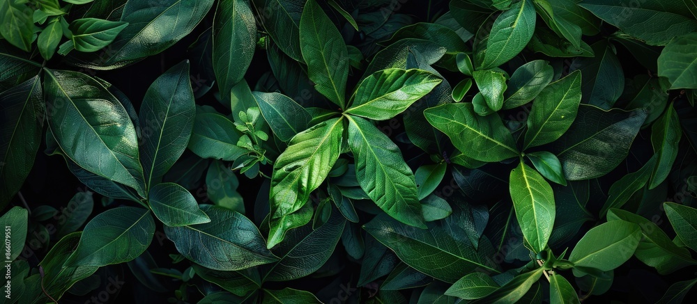 Vivid green foliage against a dark backdrop creates a striking contrast in the copy space image. Vivid green foliage against a dark backdrop creates a striking contrast in the copy space image.