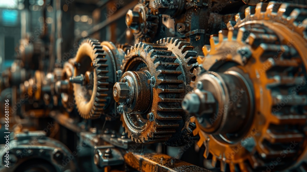 A close-up of industrial machinery, showing intricate gears and mechanical parts, in a factory setting with a gritty, industrial aesthetic. A close-up of industrial machinery, showing intricate gears and mechanical parts, in a factory setting with a gritty, industrial aesthetic.