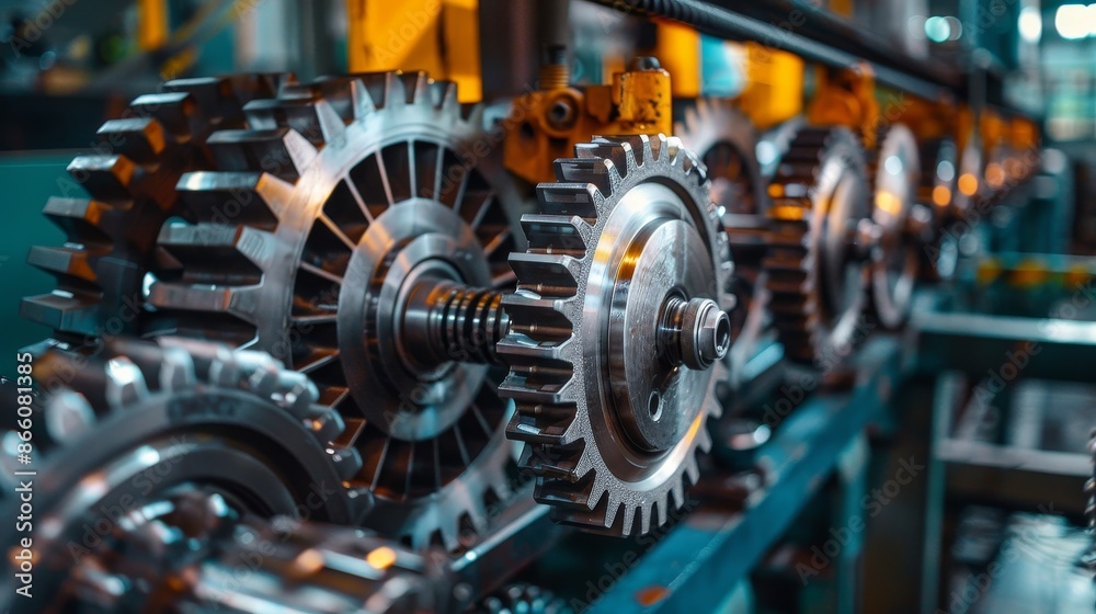 A detailed shot of industrial gears and cogs inside a piece of heavy machinery, emphasizing the complexity and engineering involved in manufacturing tools. A detailed shot of industrial gears and cogs inside a piece of heavy machinery, emphasizing the complexity and engineering involved in manufacturing tools.