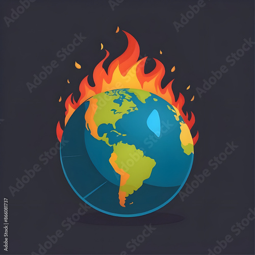 Planet Earth Ablaze: A stark illustration of our planet engulfed in flames, a powerful symbol of global warming and the urgent need for climate action. 