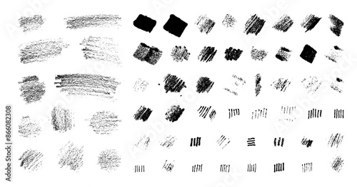 Crayon pencil handdrawn gritty vector texture collection. Grungy grainy halftone vintage hatching design elements. Black color charcoal scribbles on white background. Punk grunge hatch textures set