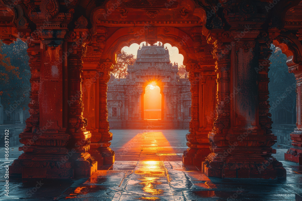 Peaceful Temple Archway Morning Peaceful Temple Archway Morning