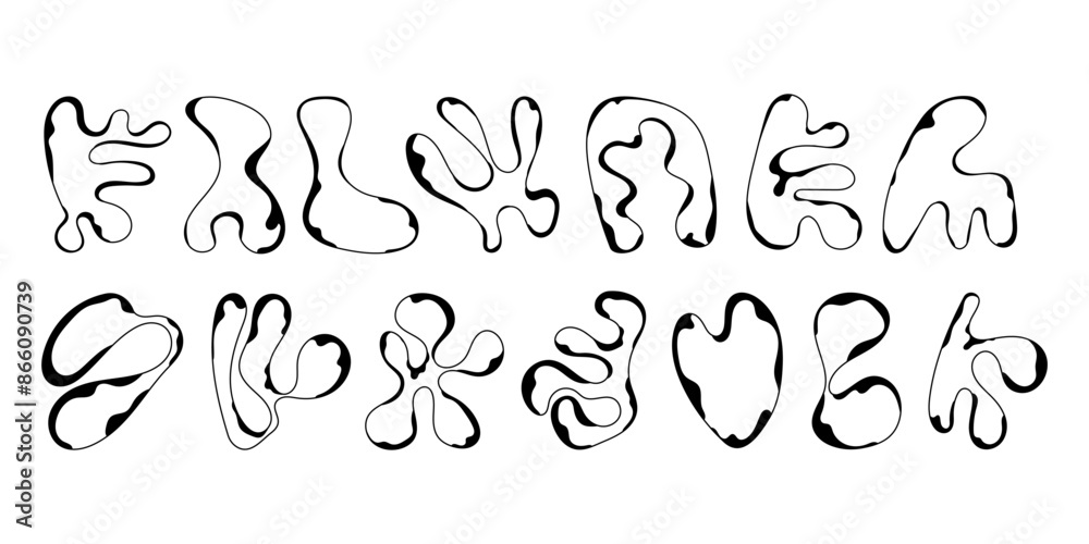 Random abstract liquid organic black irregular blotch shapes flat style design fluid vector illustration set banner simple shape template for presentation design, flyer, isolated on white background. Random abstract liquid organic black irregular blotch shapes flat style design fluid vector illustration set banner simple shape template for presentation design, flyer, isolated on white background.