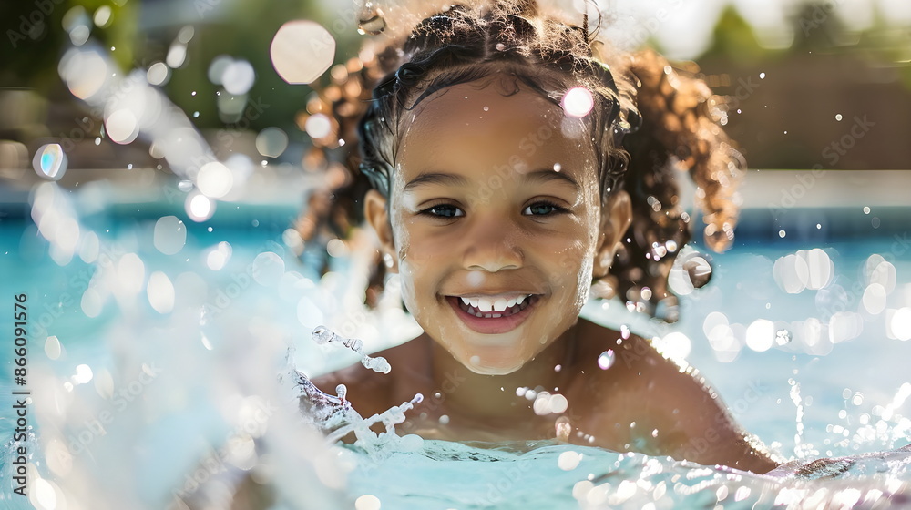 Obraz premium Joyful Child Swimming Pool Summer Splashes Sunlight Happiness