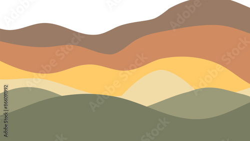 9 hand drawn waves Sage and Brown pastel wallpaper. Flat design fullcolor abstract illustration. design Sage and Brown color minimalist background
