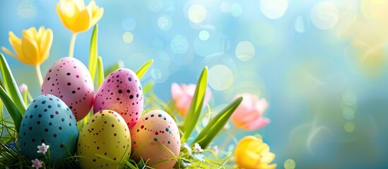 Easter-themed card with minimal design and a Happy Easter greeting on a copy space image.