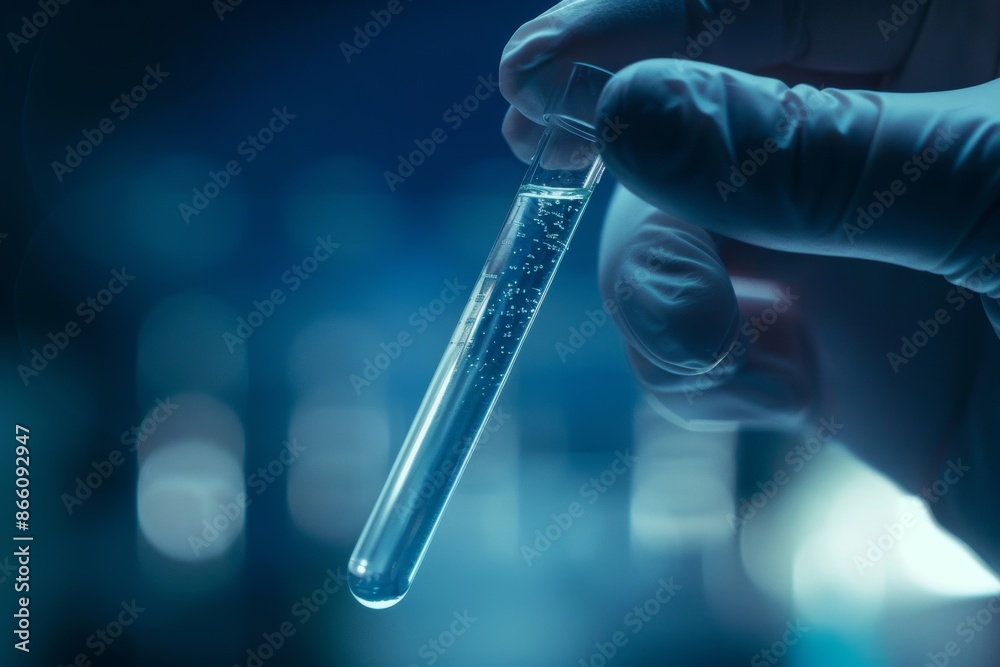 Close-up of a scientist's hand holding a test tube in a laboratory environment