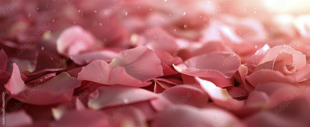 Obraz premium Closeup of Pink Rose Petals Scattered on a Surface With Sunlight
