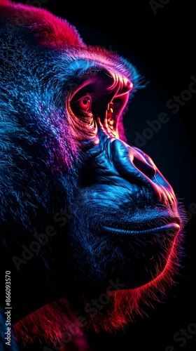 Wallpaper Mural Powerful and Majestic Neon Gorilla with Glowing Fur and Eyes on Black Background Torontodigital.ca