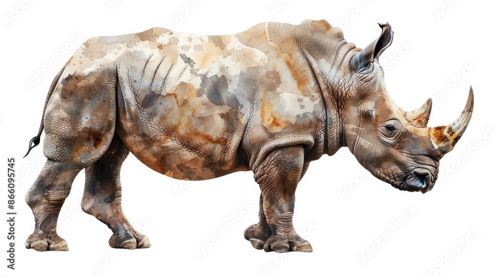Fototapeta premium Animal rhino handdrawing are made using the watercolor technique Genereative AI