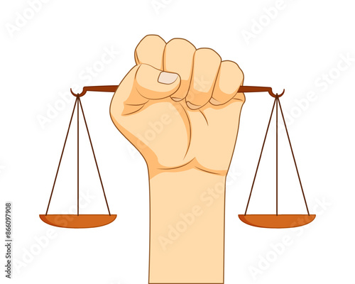 Vector illustration of balance scale in hand on transparent background