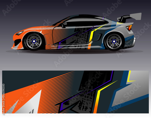 Car wrap design vector. Graphic abstract stripe racing background designs for vehicle, rally, race, adventure and car racing livery