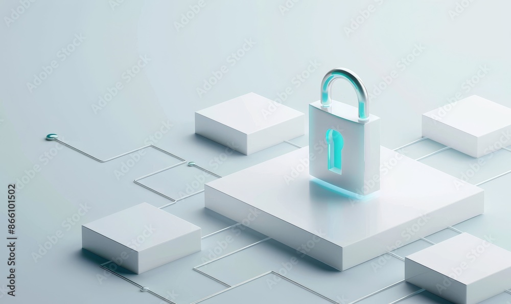 Futuristic digital tech elements around the padlock