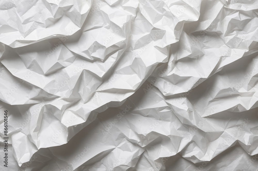 Close-up abstract of crumpled white paper showcasing texture with light and shadow variations Close-up abstract of crumpled white paper showcasing texture with light and shadow variations