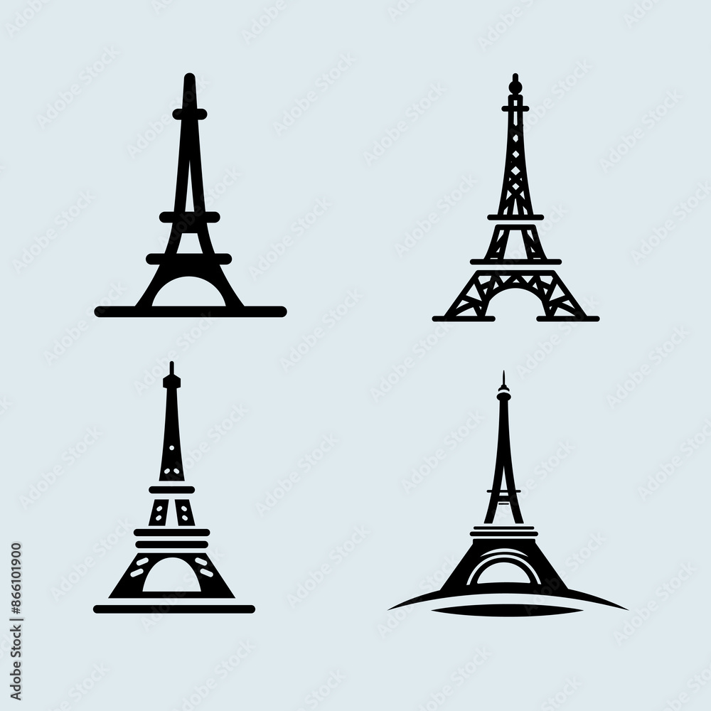 Eiffel tower, logo icon, Paris city France Flag.Flat design, silhouette, structure, architecture, vector Eiffel tower, logo icon, Paris city France Flag.Flat design, silhouette, structure, architecture, vector