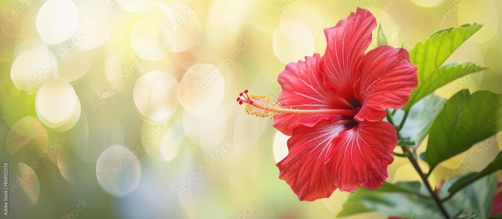 Close-up image showcasing a red hibiscus flower with a blurred background, featuring ample copy space. Close-up image showcasing a red hibiscus flower with a blurred background, featuring ample copy space.