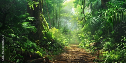 Tropical jungles of Southeast Asia Dense Jungle with Towering Trees and Lush Greenery