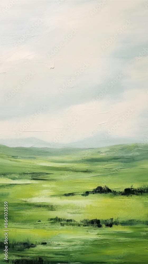 Fototapeta premium Bucolic Green Hills painting landscape grassland.