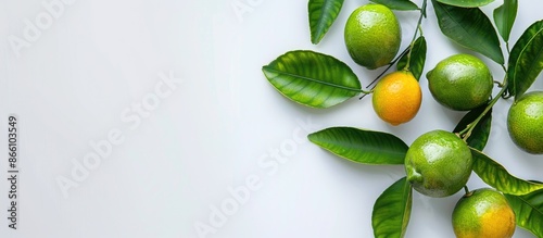 A recently picked Calamondin or calamansi lime on a white background, with space for an image. image with copy space