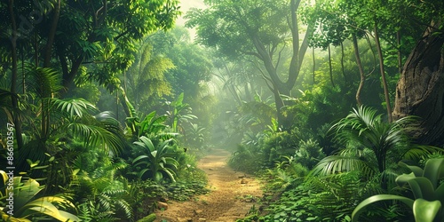 Tropical jungles of Southeast Asia Dense Jungle with Towering Trees and Lush Greenery