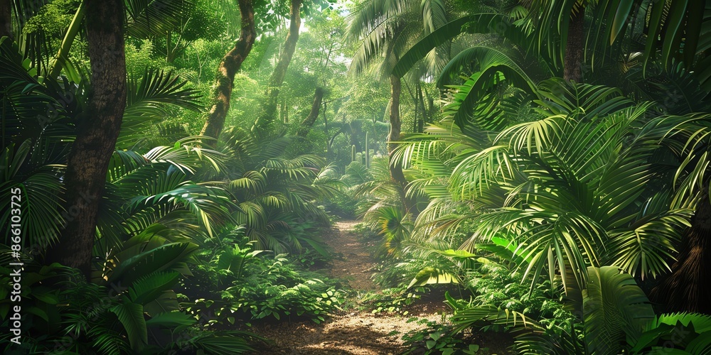 Fototapeta premium Tropical jungles of Southeast Asia Dense Jungle with Towering Trees and Lush Greenery