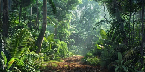 Tropical jungles of Southeast Asia Dense Jungle with Towering Trees and Lush Greenery