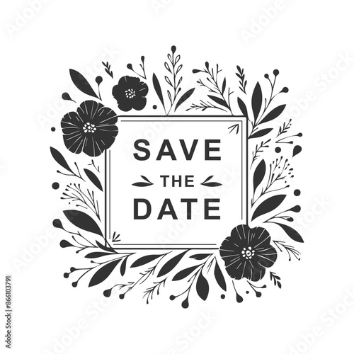 save the date with floral decorations, elements for invitation cards and wedding cards