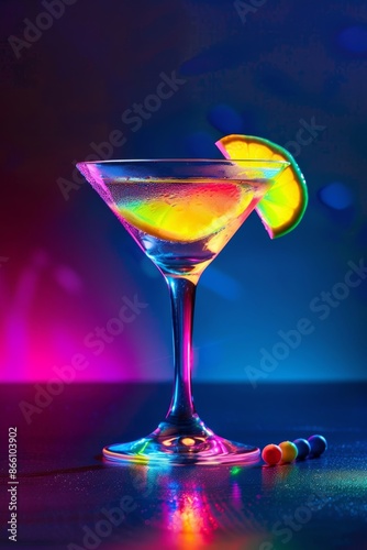 Wallpaper Mural Vibrant cocktail glass illuminated by hypnotic neon lights at a colorful rave party Torontodigital.ca