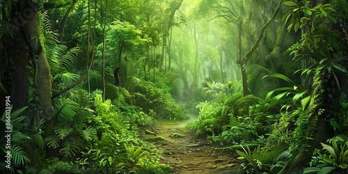Tropical jungles of Southeast Asia Dense Jungle with Towering Trees and Lush Greenery